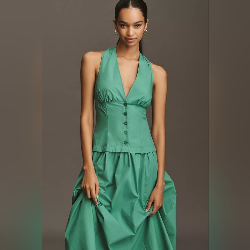 Anthropologie Green Halter Midi Dress - Picture 3 of 8